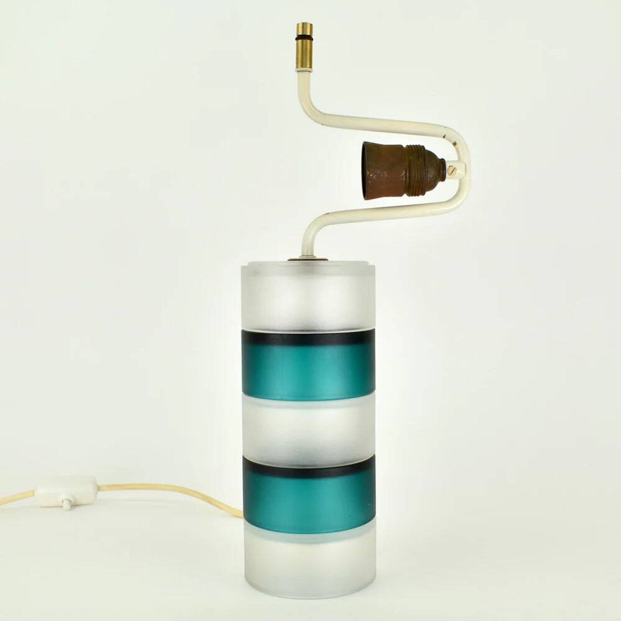 Lampe de table scandinave vintage moderniste bleu sarcelle et verre clair