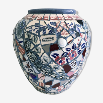 Vase mosaic earthenware ceramics vintage creation
