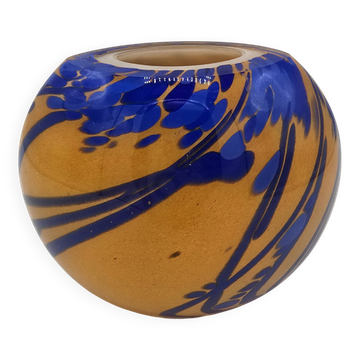 La rochère – vase boule en verre orange et bleu, vers 1970 – h. 13 cm