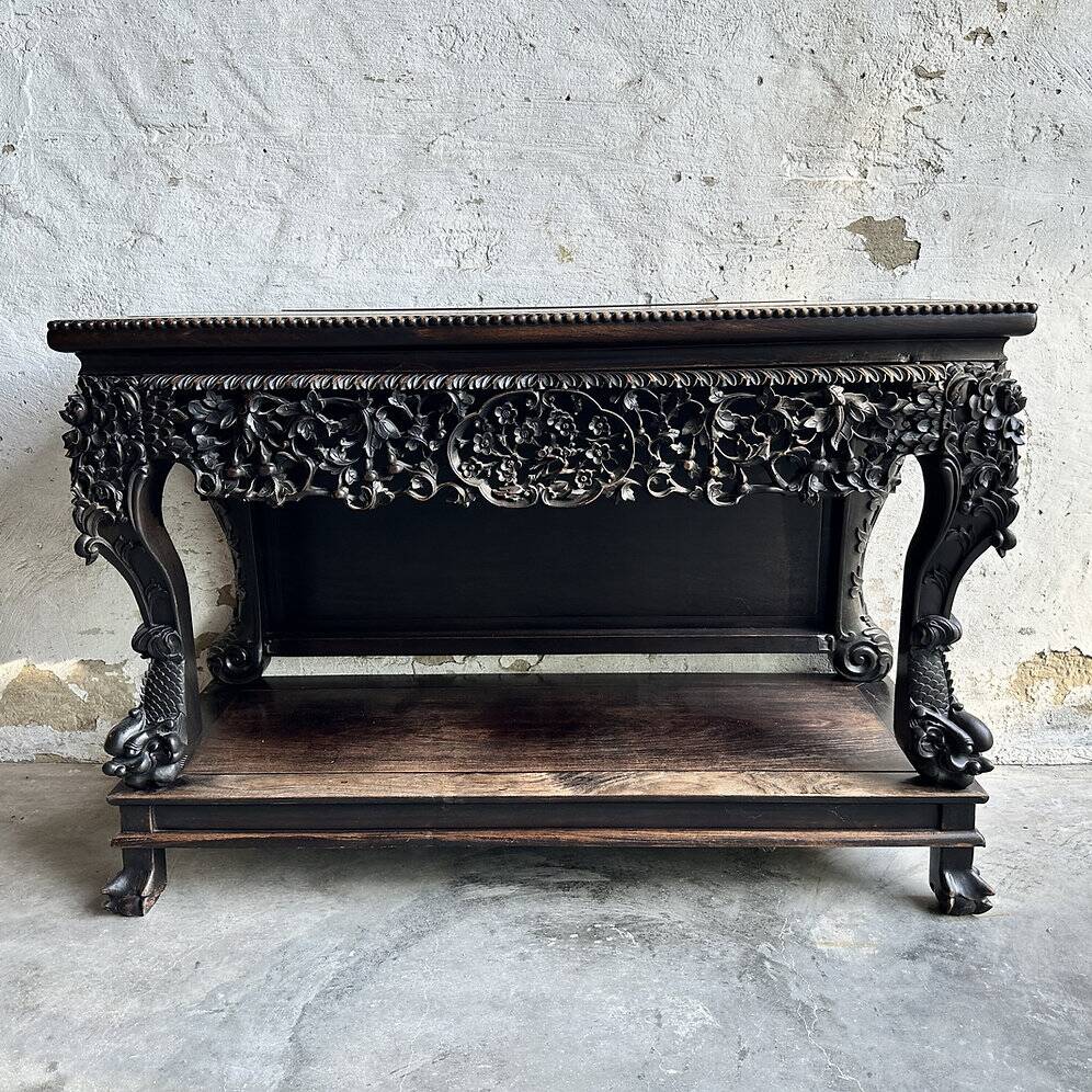 Antique 19th century Qing Dynasty hand carved console circa 1860, China.