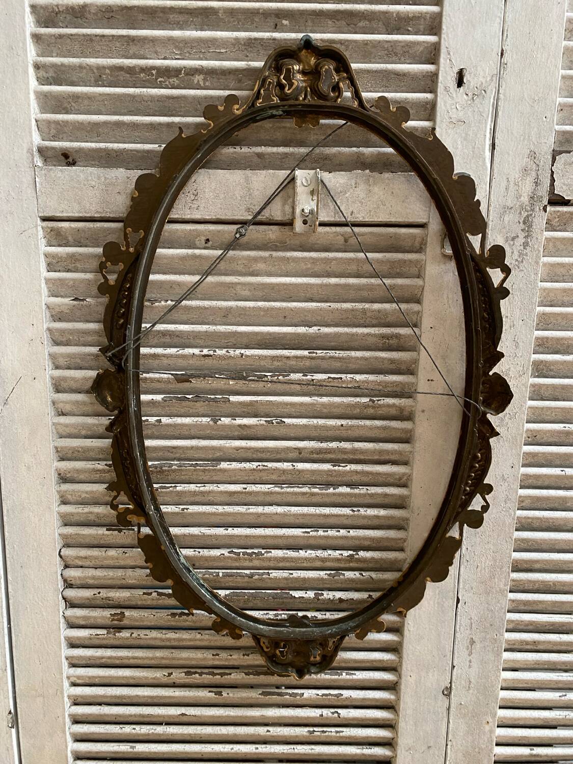 Antique Oval Mirror Frame Pediment Knot Louis XV Style Gilt Bronze