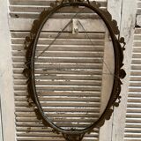 Ancien Cadre De Miroir Oval Fronton Noeud Style Louis XV Bronze Doré