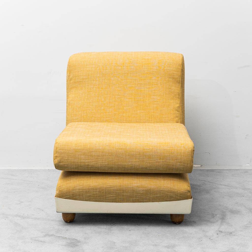 Pair of vintage yellow fabric armchairs, 1970s modernism