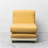 Pair of vintage yellow fabric armchairs, 1970s modernism