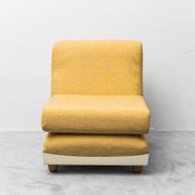 Pair of vintage yellow fabric armchairs, 1970s modernism