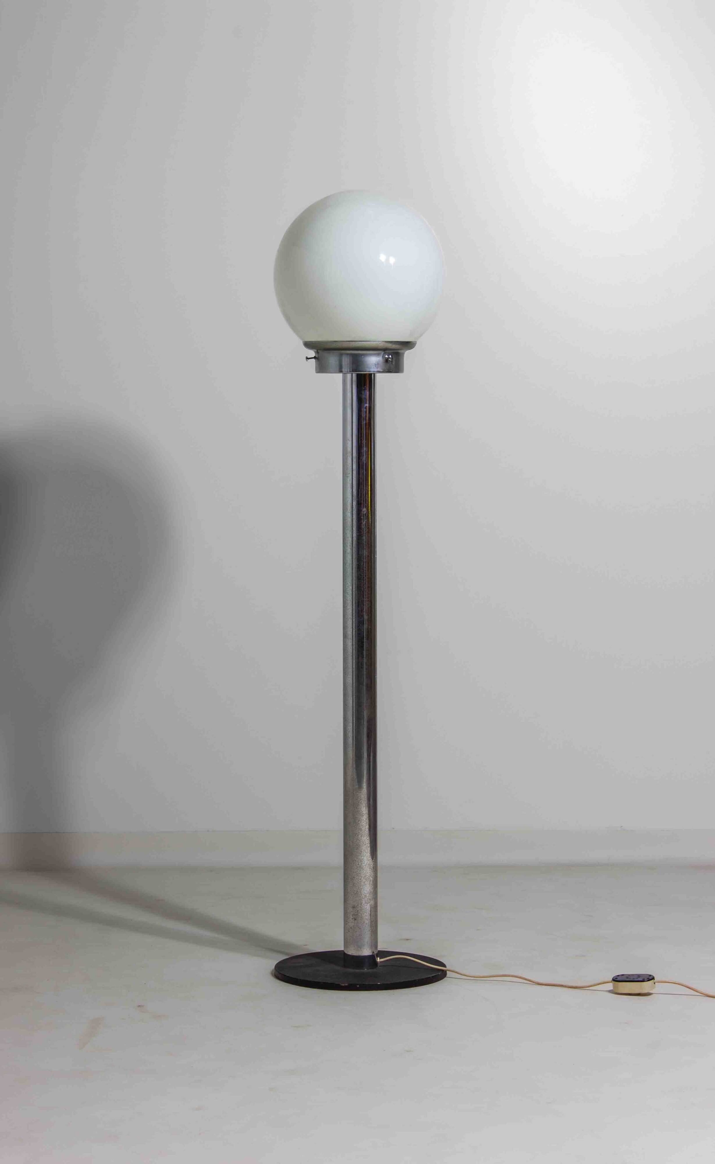 Chrome floor lamp with large opaline globe, Italy 1970s