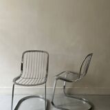 Cidue chair in chrome and short velvet, Willy Rizzo design 1970