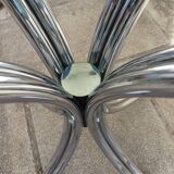 Chromed metal and smoked glass table