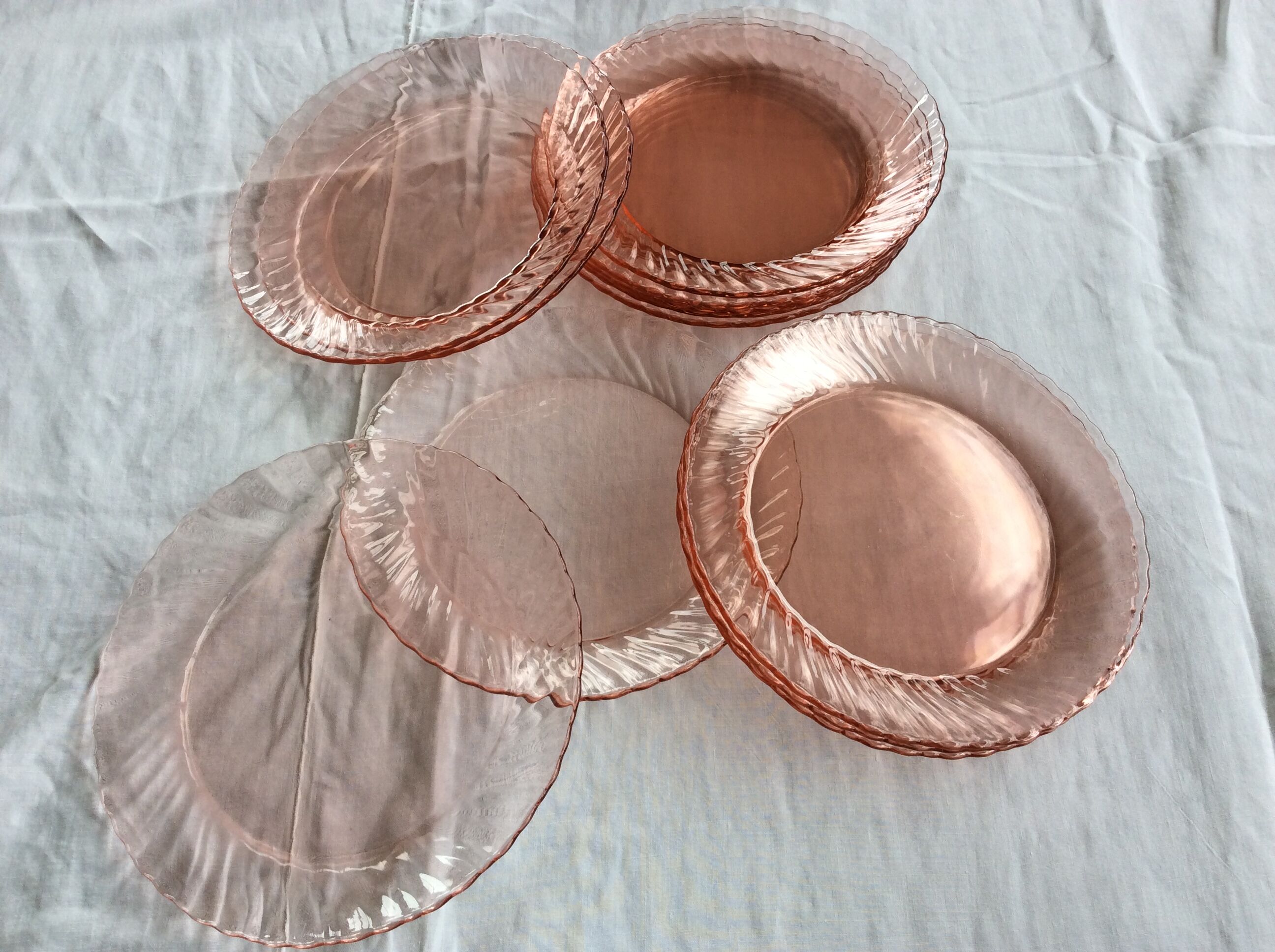 12 transparent pink vintage plates