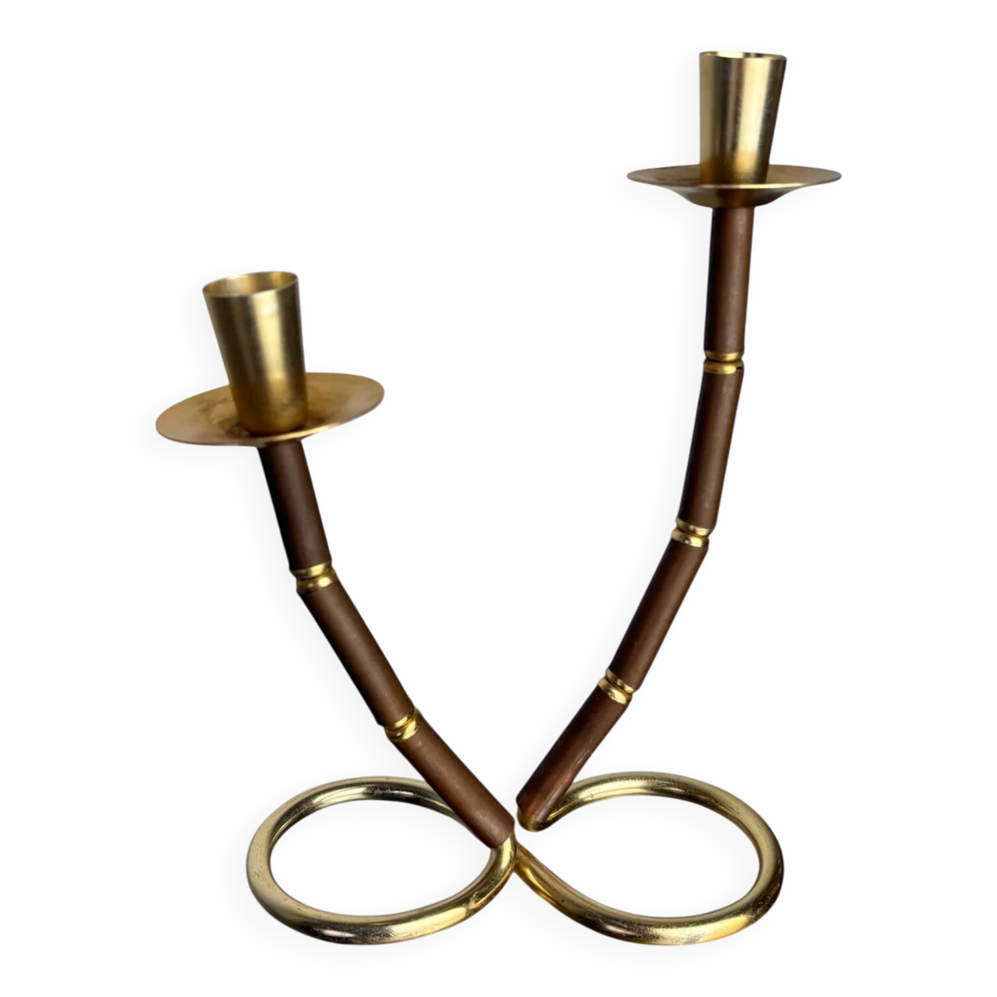 Faux bamboo & brass candleholder, Italy, 1970s