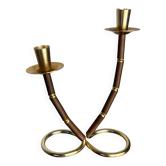 Faux bamboo & brass candleholder, Italy, 1970s