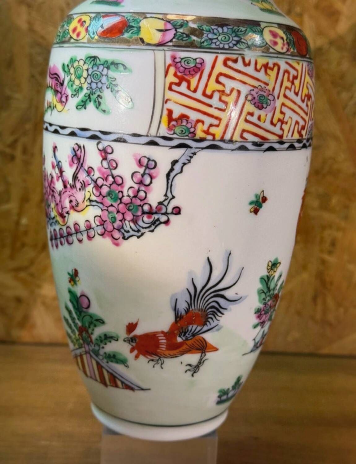 Large Chinese porcelain vase – Red rooster decoration – Asian art – H