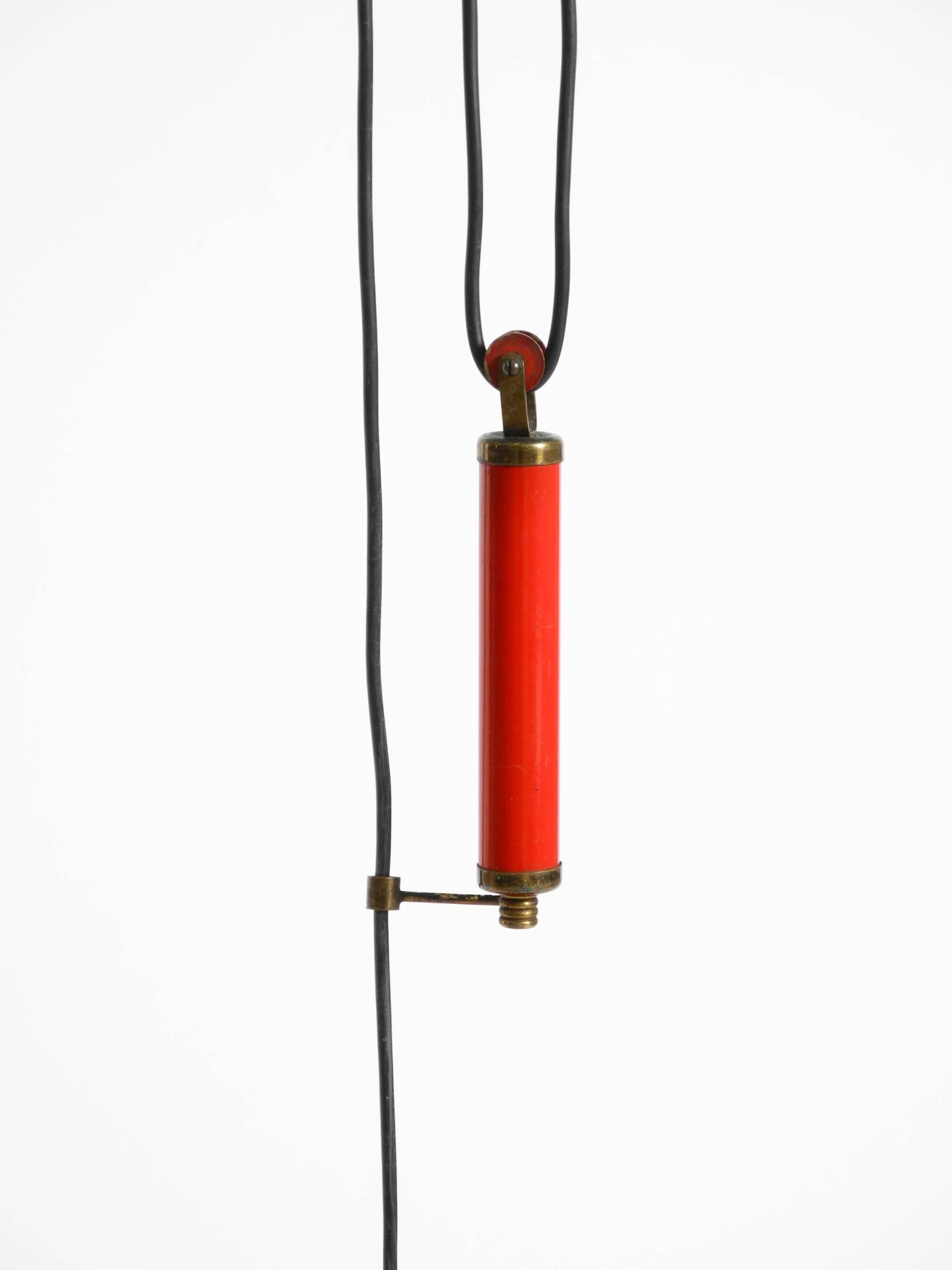 Mid-Century Modern red aluminum pendant lamp, height adjustable, Italy
