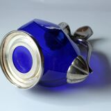 Silver plated metal and glass wine decanter in the shape of a duck, vintage from the 70s