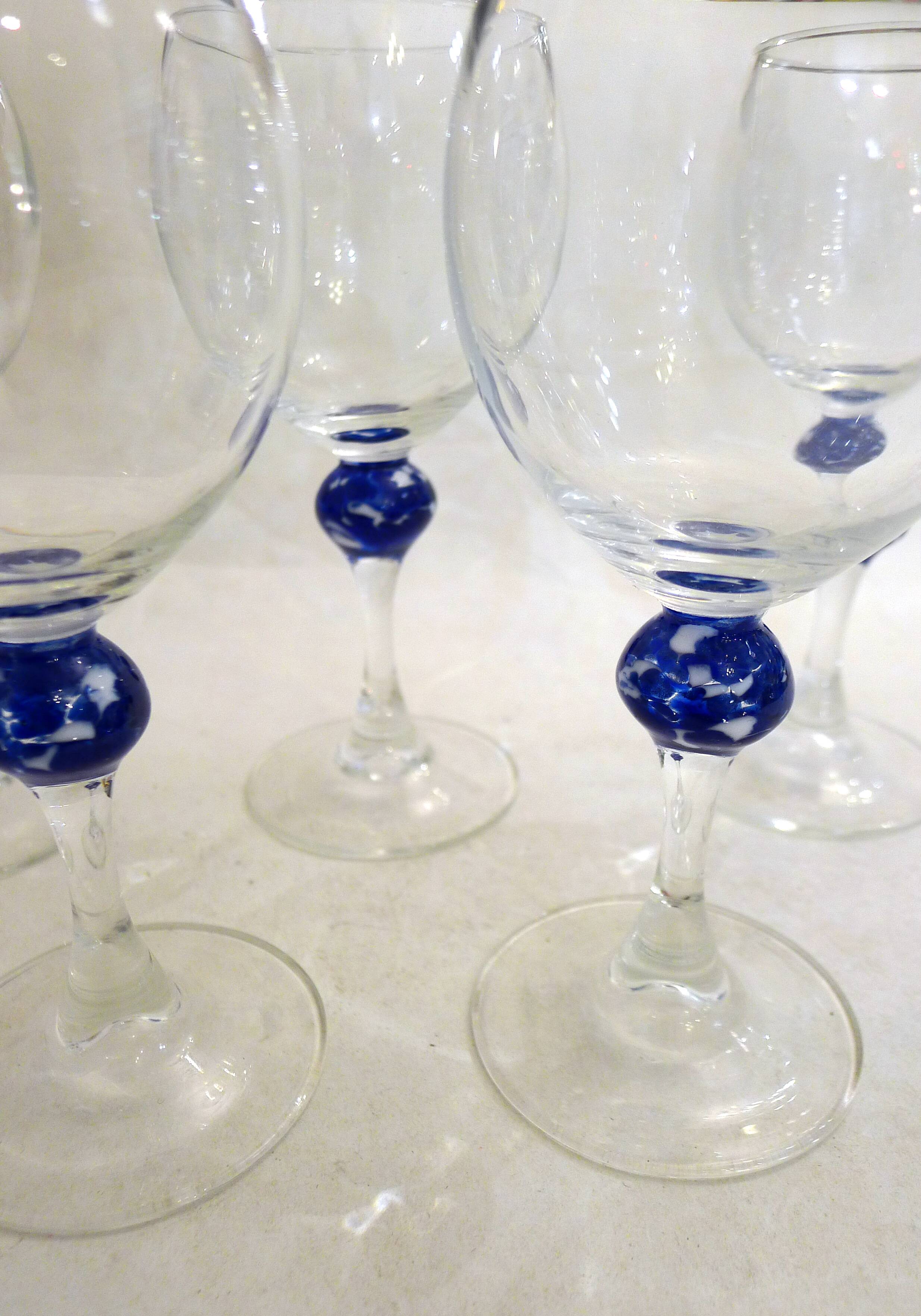 Set of 6 blue ball wine glasses by Luminarc.