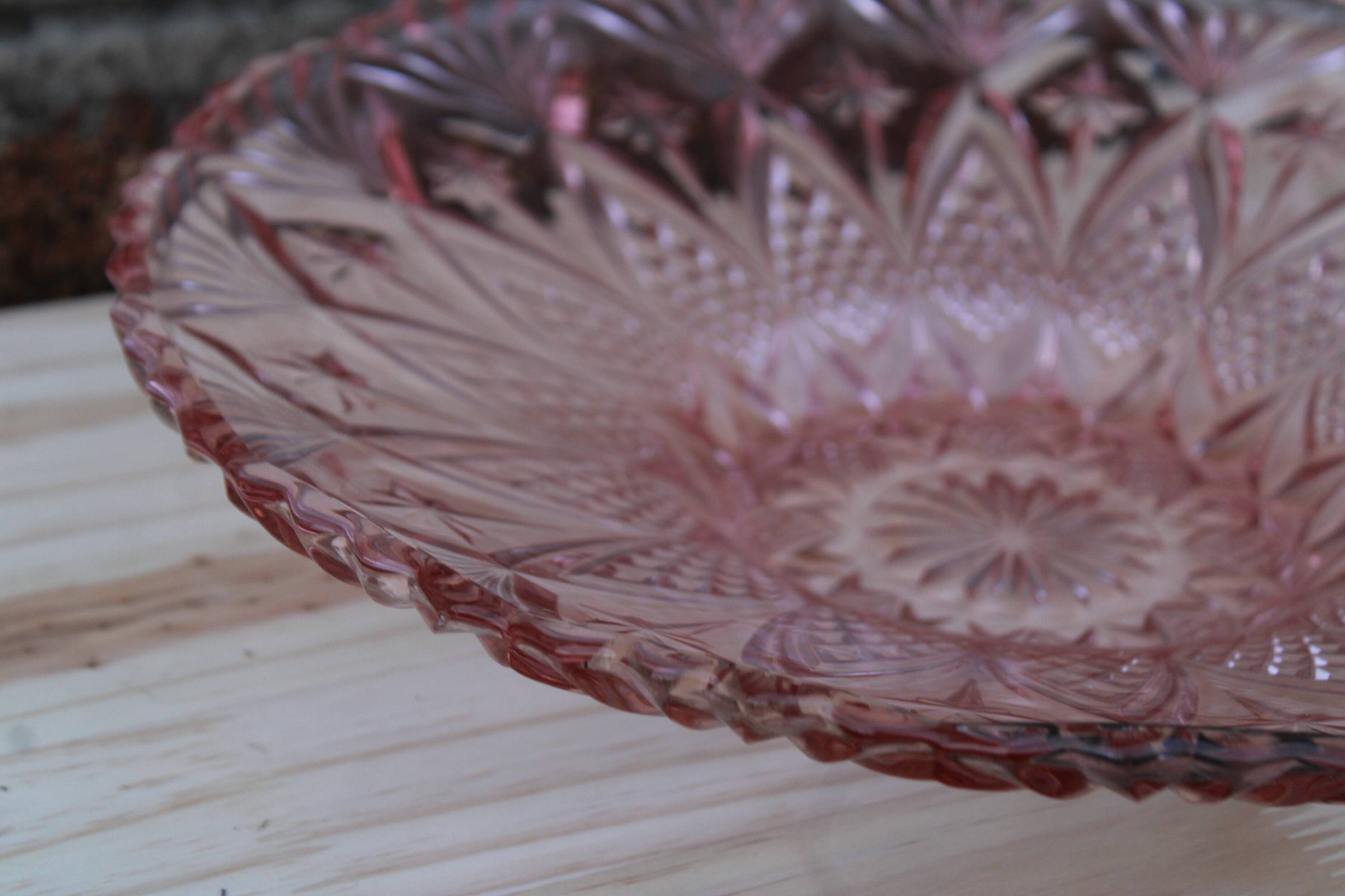 Vintage pink glass fruit bowl – ø 33 cm, h 7 cm