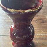 Ringed ceramic vase from Louviers, red and gold, 1950s
