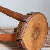 Tabouret d'appoint tripode bois massif Art-populaire vintage