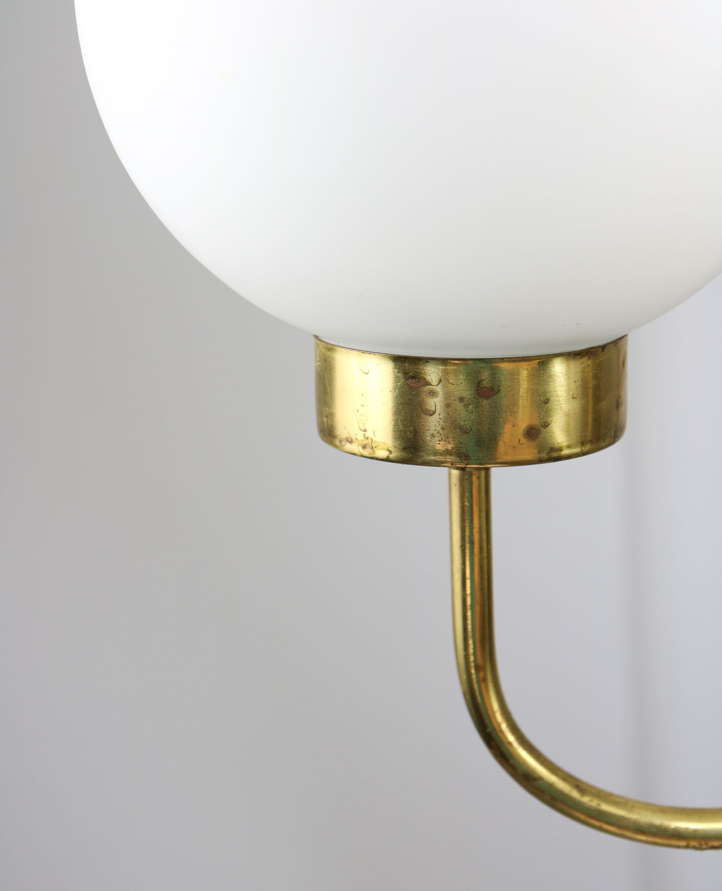 Mid-century brass and opaline glass chandelier