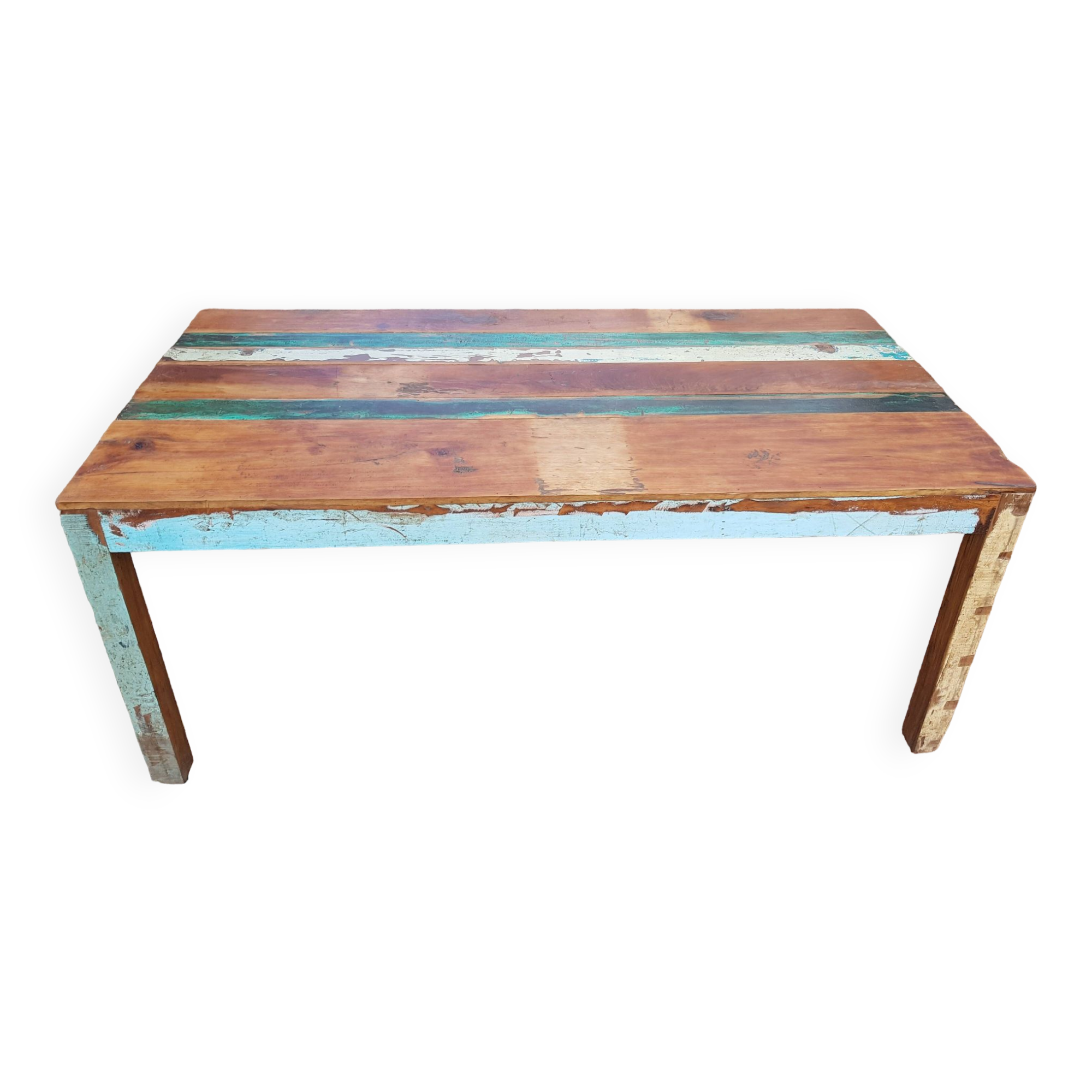 Polychrome teak dining table for 8 to 10 people