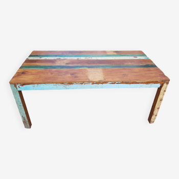 Polychrome teak dining table for 8 to 10 people