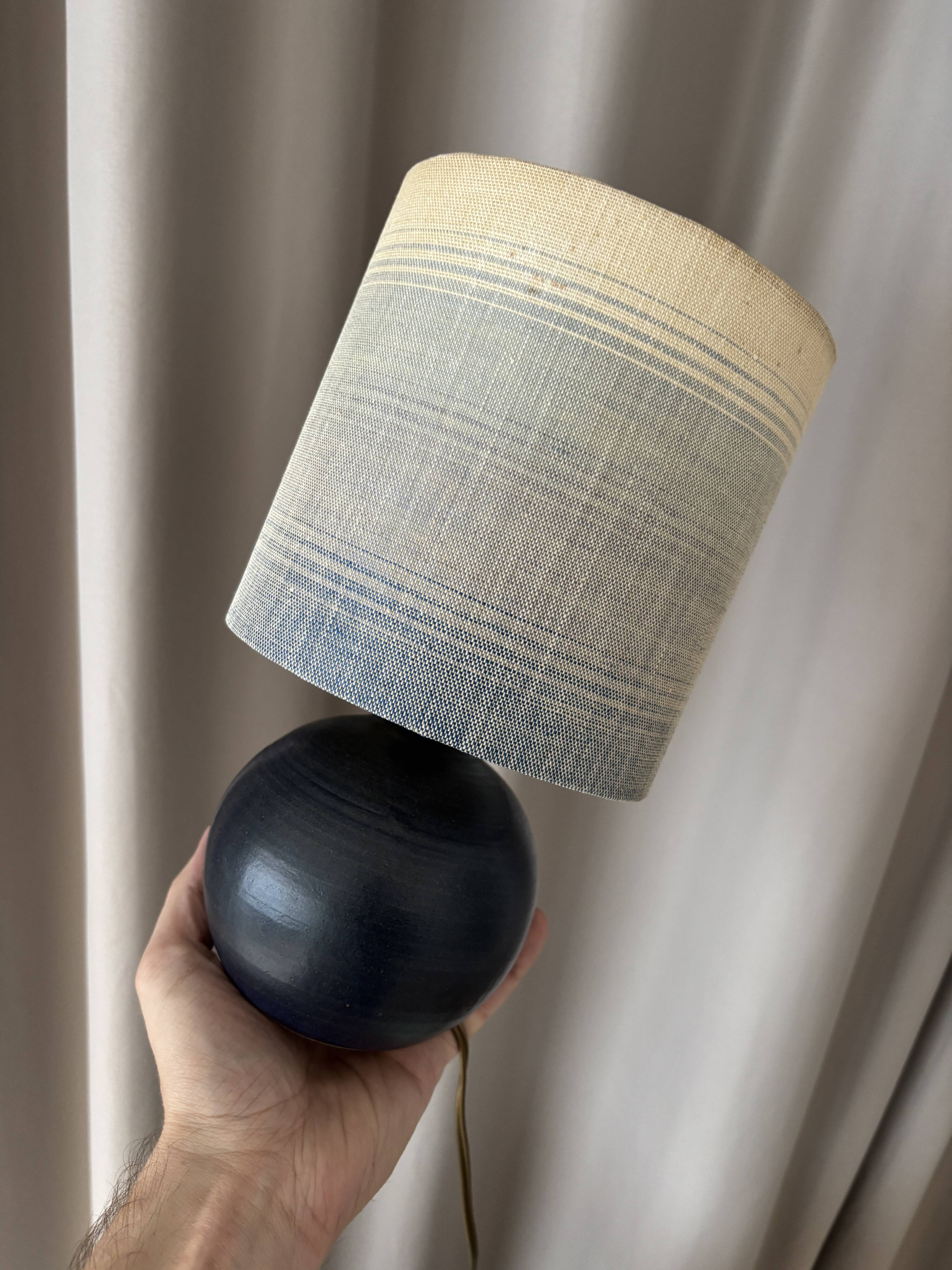 Vintage Mid-Century Studio Pottery Table Lamp – Signed JM – Blue Stoneware