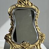 Art Deco style gilded bronze mirror with beveled glass H40cm