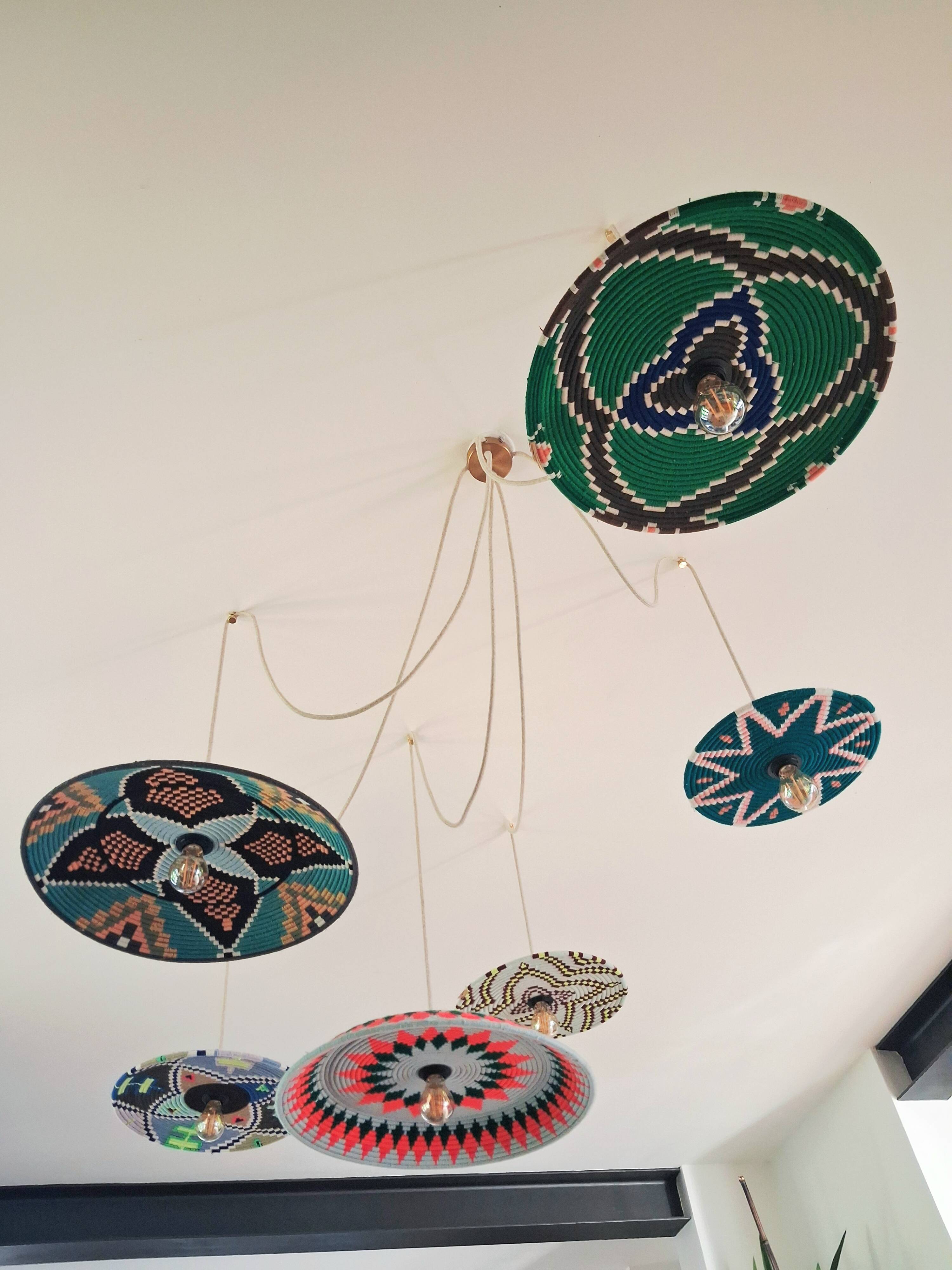 Handcrafted suspension cascade 6 lights "Moroccan Basket"