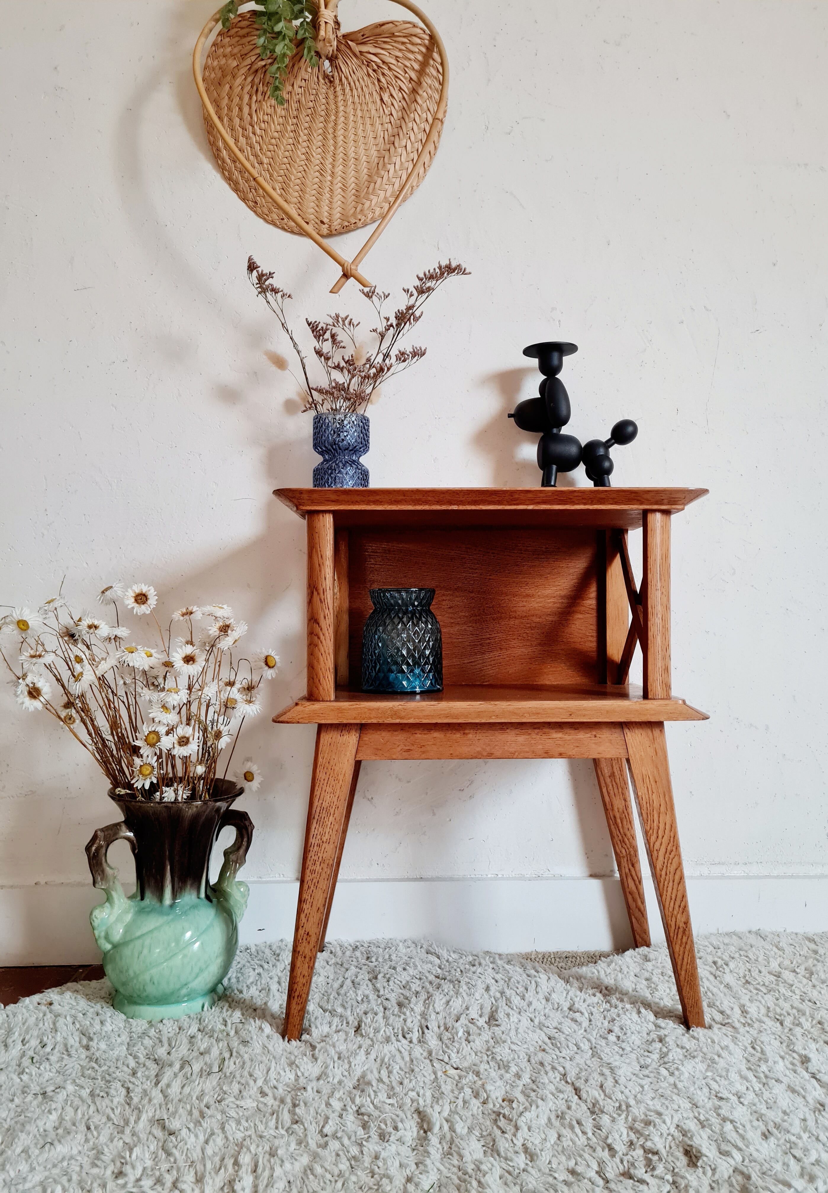 Oak bedside feet compass 50s