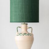Spanish Revival Ceramic Table Lamp from Granada, New Green Silk Shade