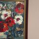 Swedish Oil on Canvas“Red Poppies and White Blossoms” by L. Stokes, Vintage