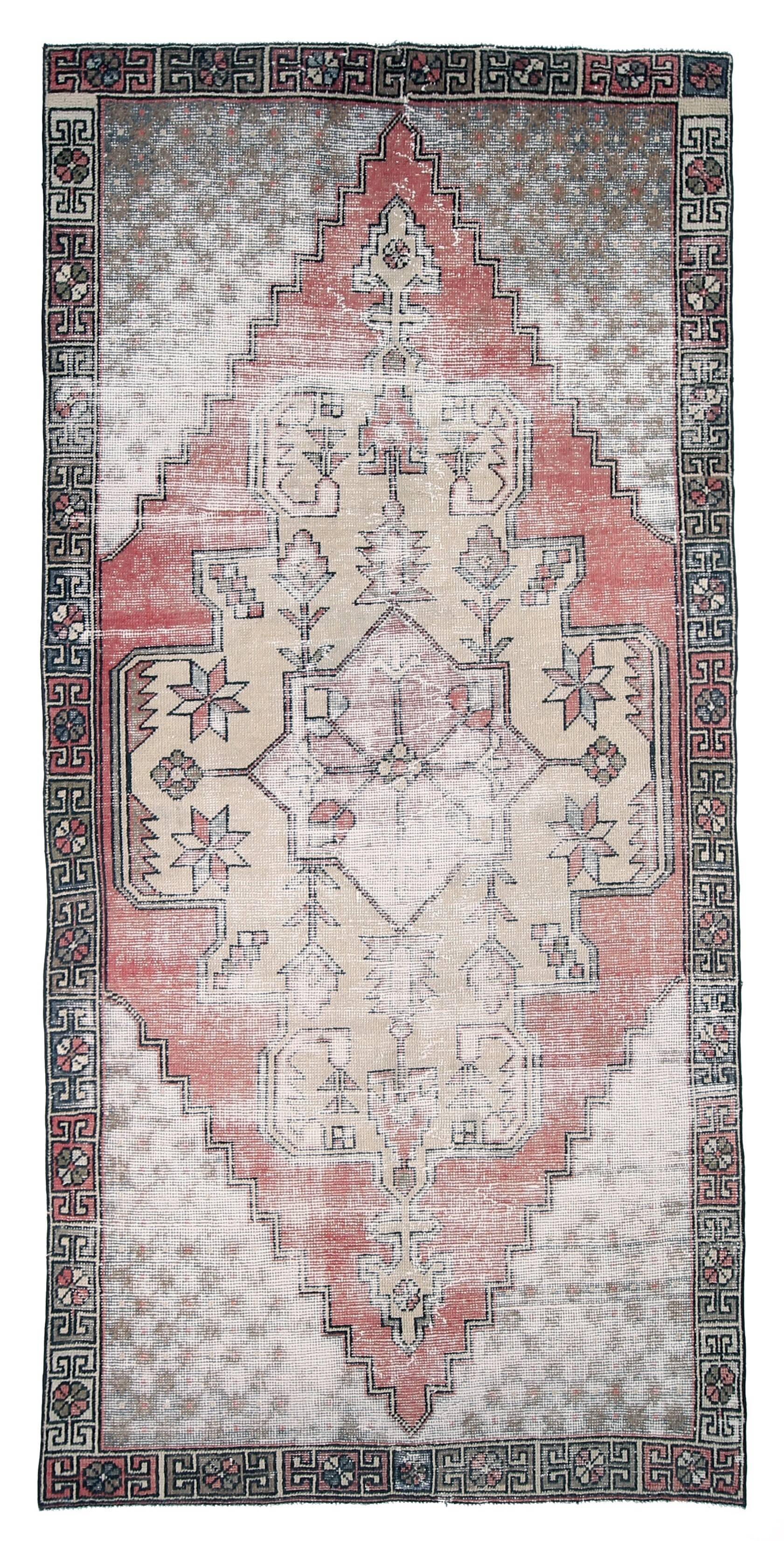 4x9 Shades Of Red & Yellow Handmade Wool Antique Turkish Rug, 129x267Cm