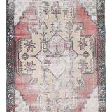 Tapis turc Antique en laine fait à la main, 4x9 nuances de rouge et jaune, 129x267Cm