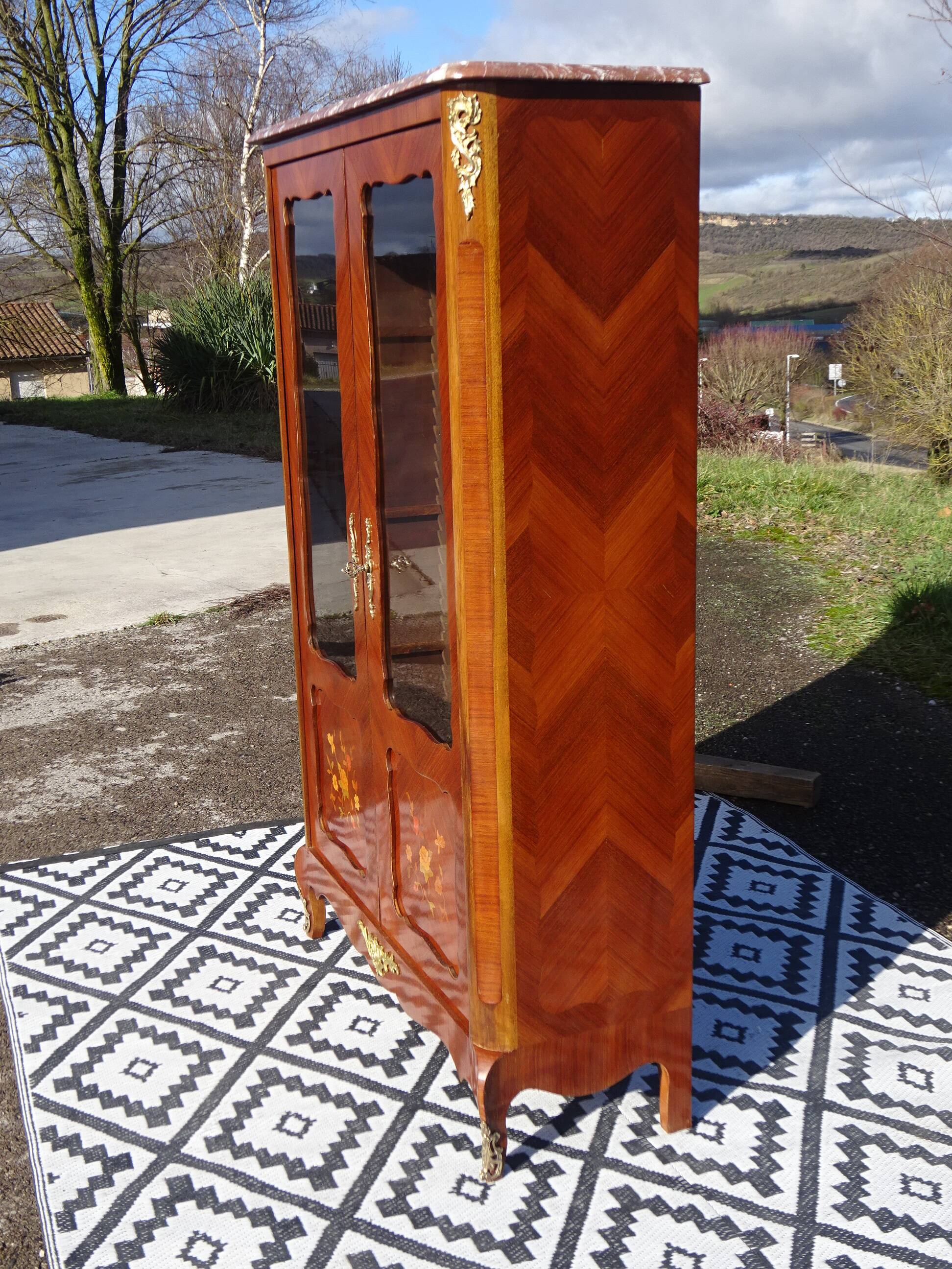 Glass library with rosewood marquetry in the Louis XV style.
