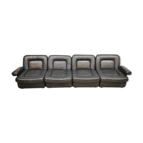 Vintage Modular Sofa Black Beauty, Rancor Leather Seating Power Reclining Sofa