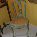 Venetian chair in patinated wood and redone caning