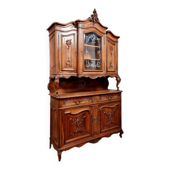 Buffet deux corps style louis xv rocaille en noyer massif vers 1880