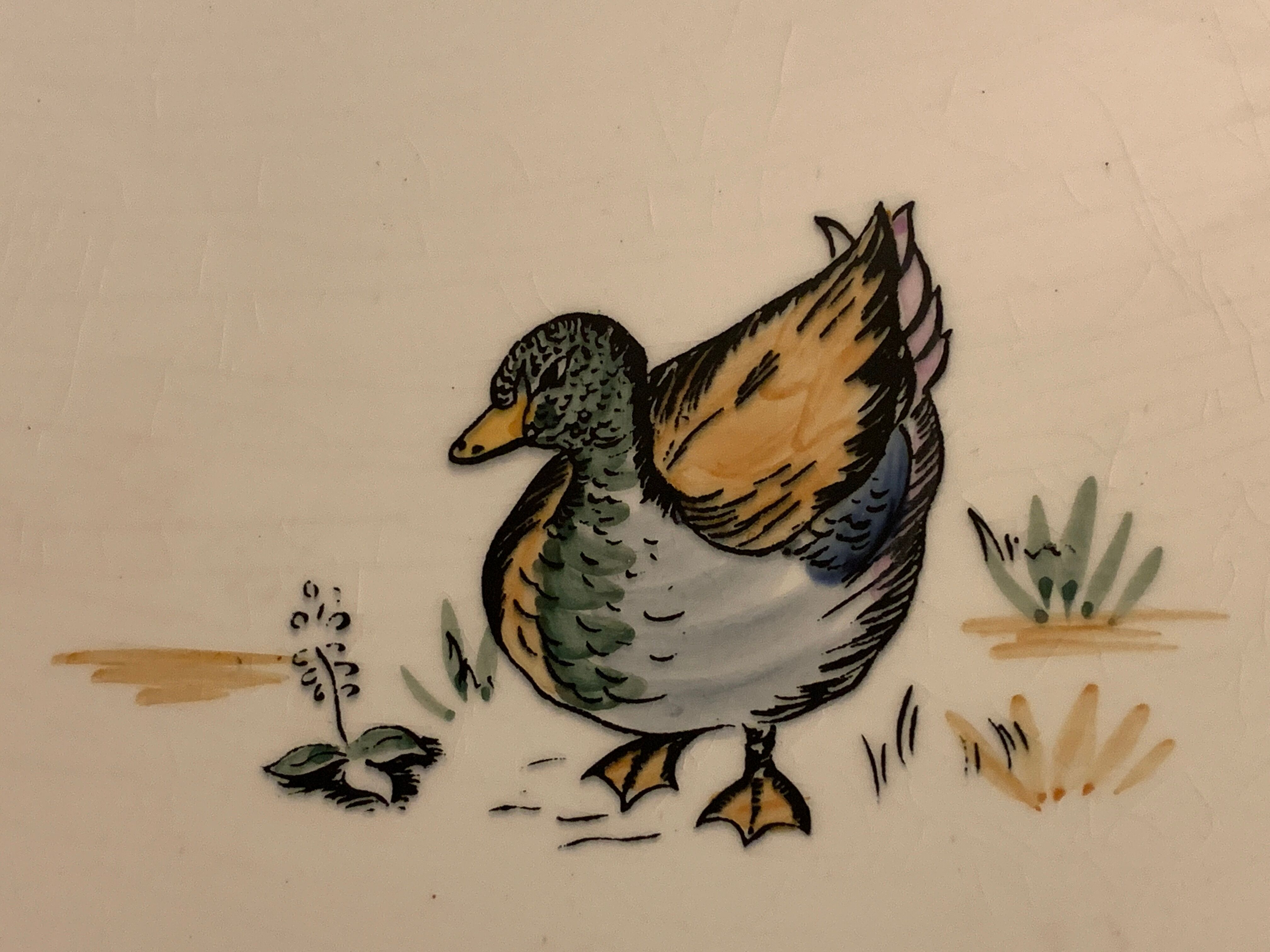 Gien hunting dish decorated with pheasant and duck, 1970
