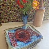 Dish on feet or storage compartment in enameled stoneware signed gerard tridot france
