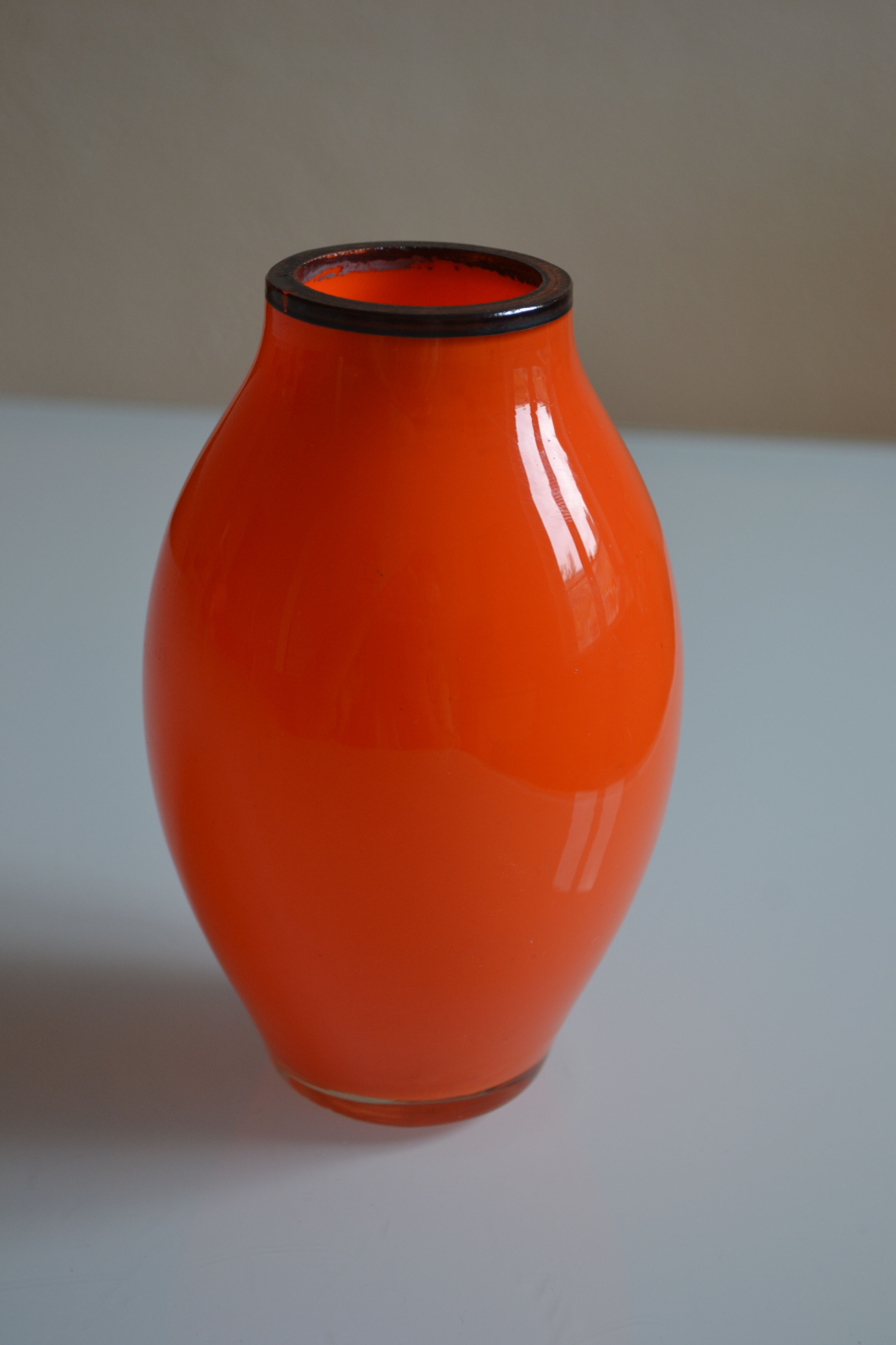 Vase vintage glass orange mouth blow murano italy