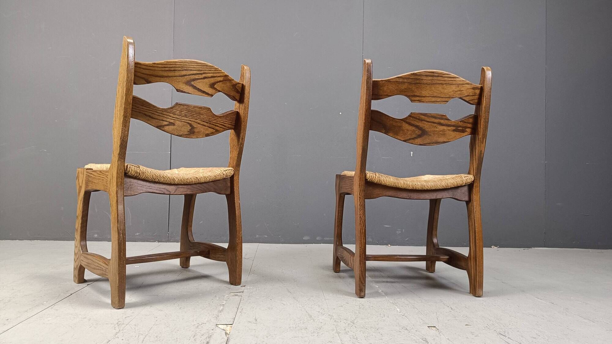 Vintage oak and wicker dining chairs, 1960s