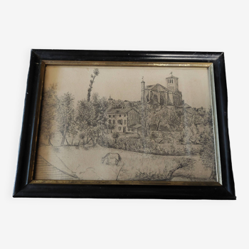 Drawing 19th century landscape frame Napoleon III