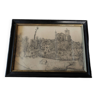 Drawing 19th century landscape frame Napoleon III