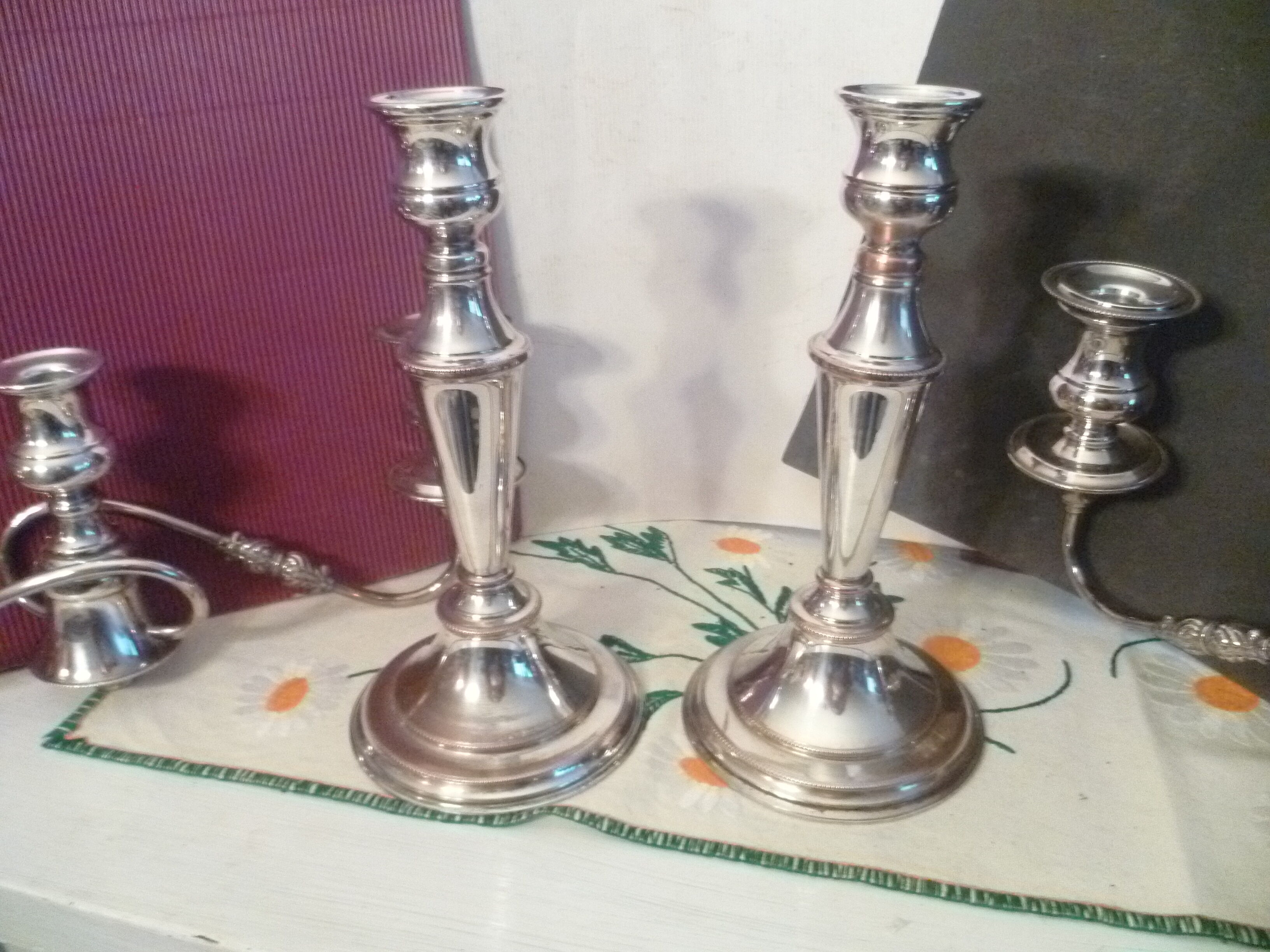 Large pair of candlesticks / candlesticks 3 lights in silver met.t.