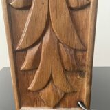 Wooden lamp with carved plant decoration from 1930-50, sold with a 1970 lampshade.