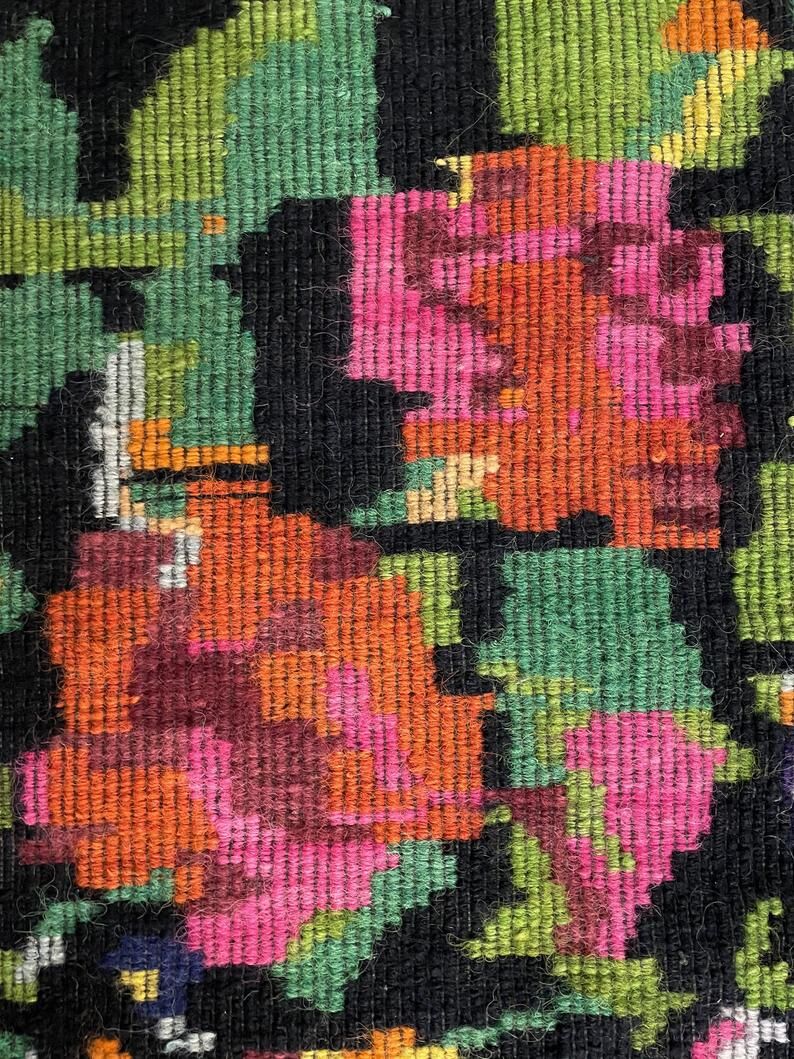 Floral handwoven carpet, colors on a black background - 262x160cm