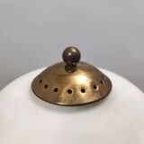 Opaline Glass, Beech and Brass Floor Lamp with Marble Base, Italy