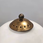 Opaline Glass, Beech and Brass Floor Lamp with Marble Base, Italy