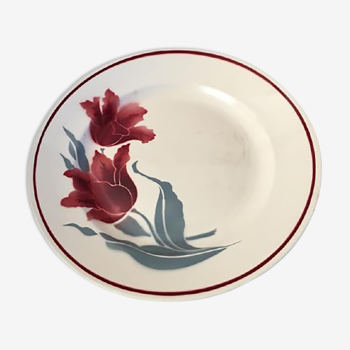 Old earthenware cake dish from the BADONVILLER France brand, "Tulips" model