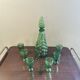 Vintage green bubble carafe and its 6 glasses.